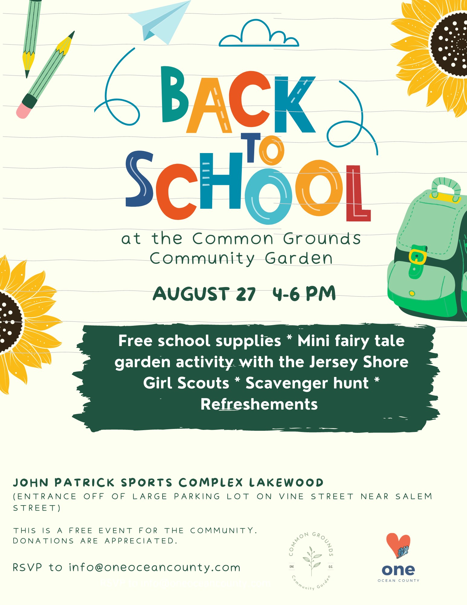 Back To School Event at The Common Grounds Community Gardens Ocean