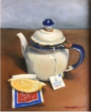 painting of tea pot and lemon
