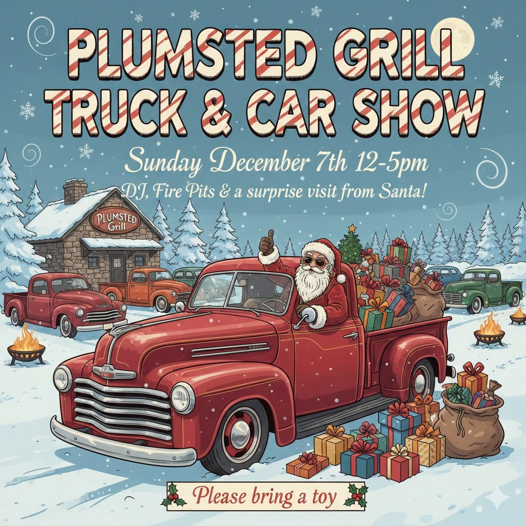 picture of santa driving a red pick up truck