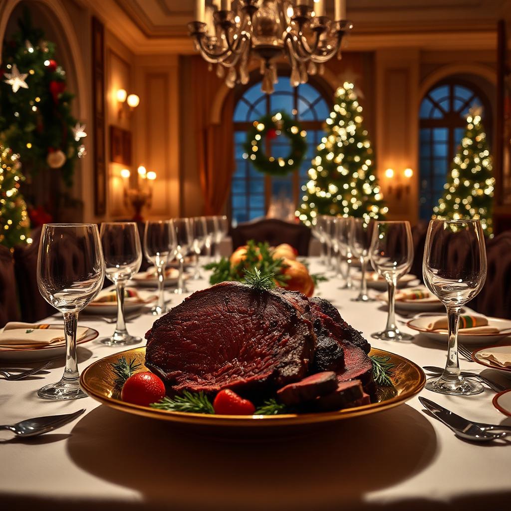 prime rib dinner on table