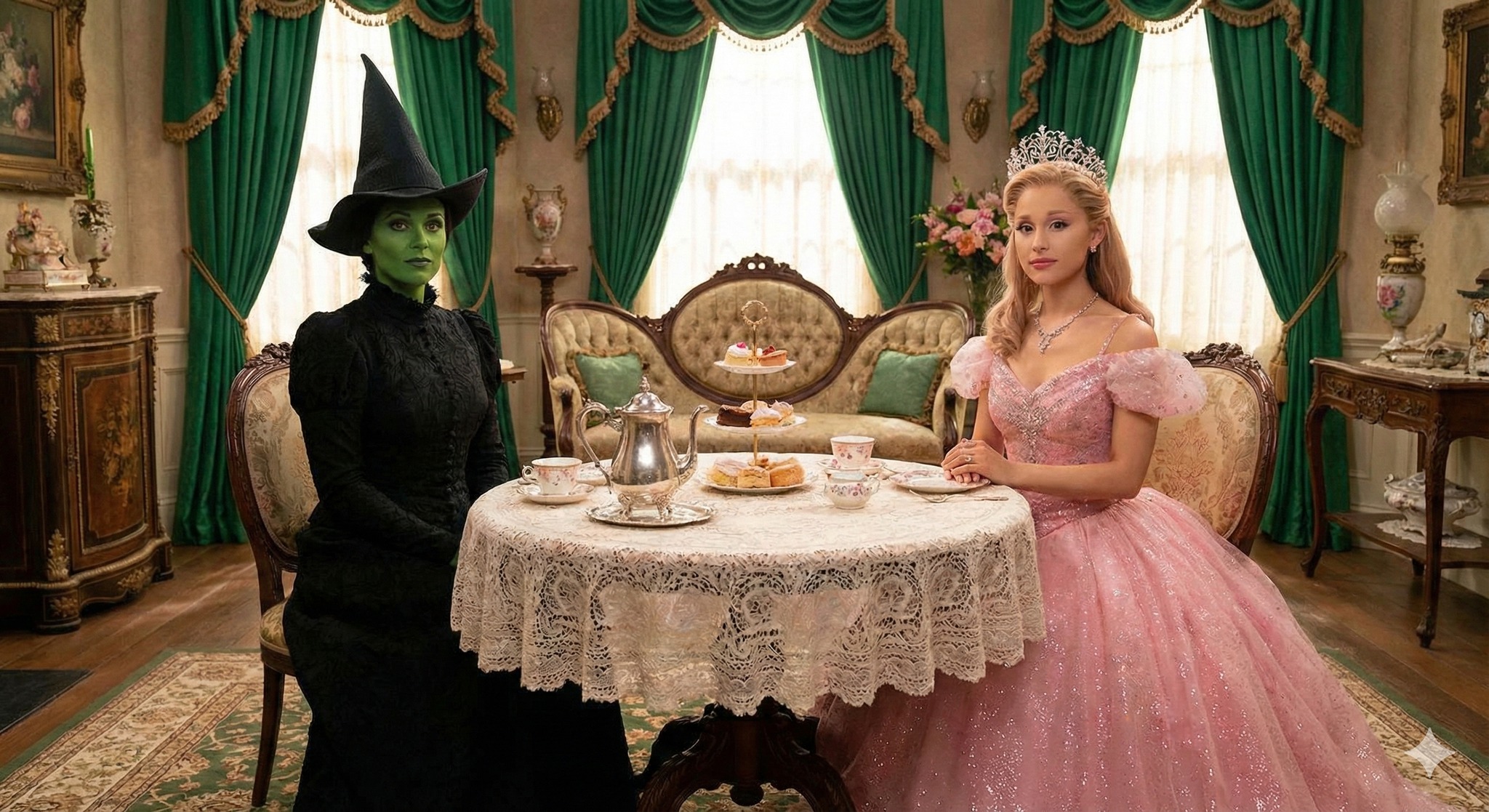 Witch & Princess from Wicked sitting at table