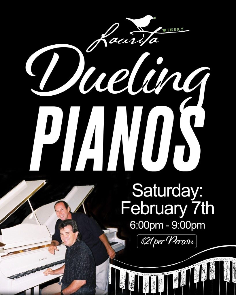 two men posing by piano 