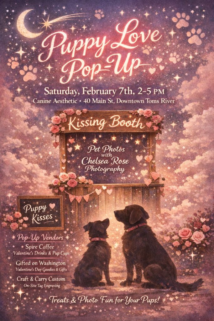 dogs in front of kissing booth 