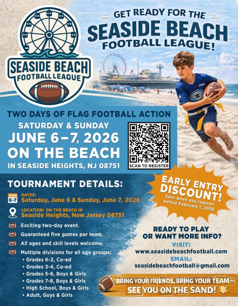 child running on beach holding football 