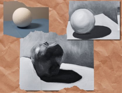 acrylic painting of apple and ball