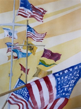 Watercolor painting of American Flag