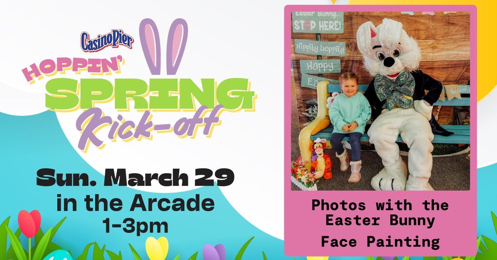 child taking photo with the Easter Bunny 