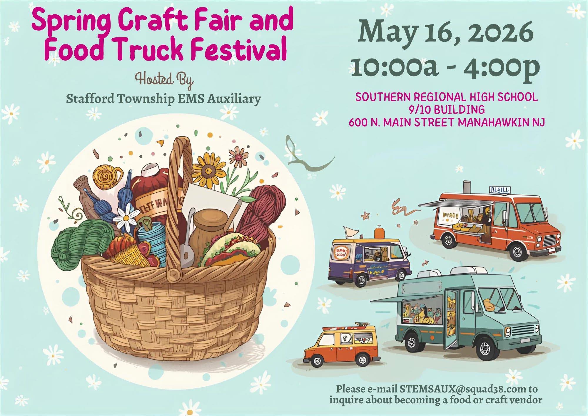 food trucks and items in a basket