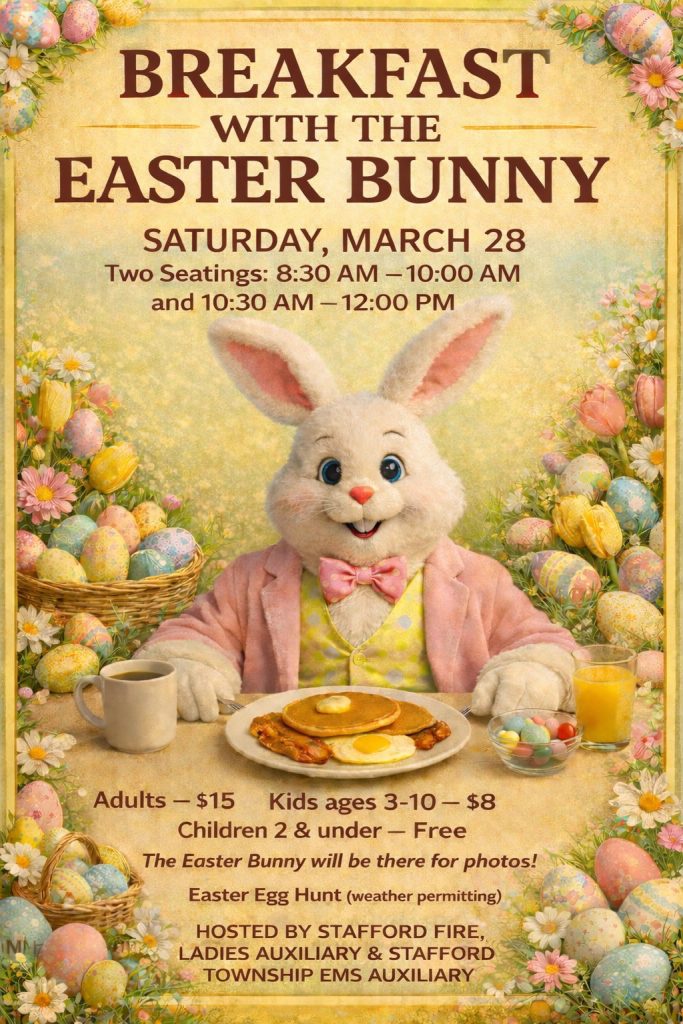 Easter Bunny sitting at table with breakfast dish