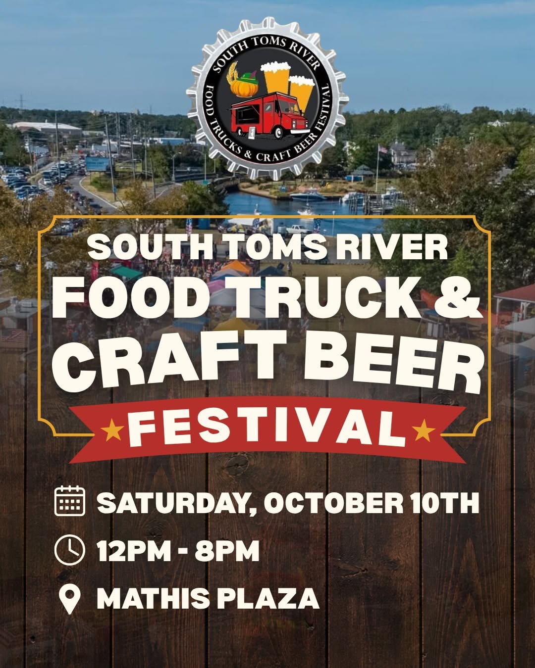 aerial photo of Mathis plaza park for South Toms River food truck and craft beer festival