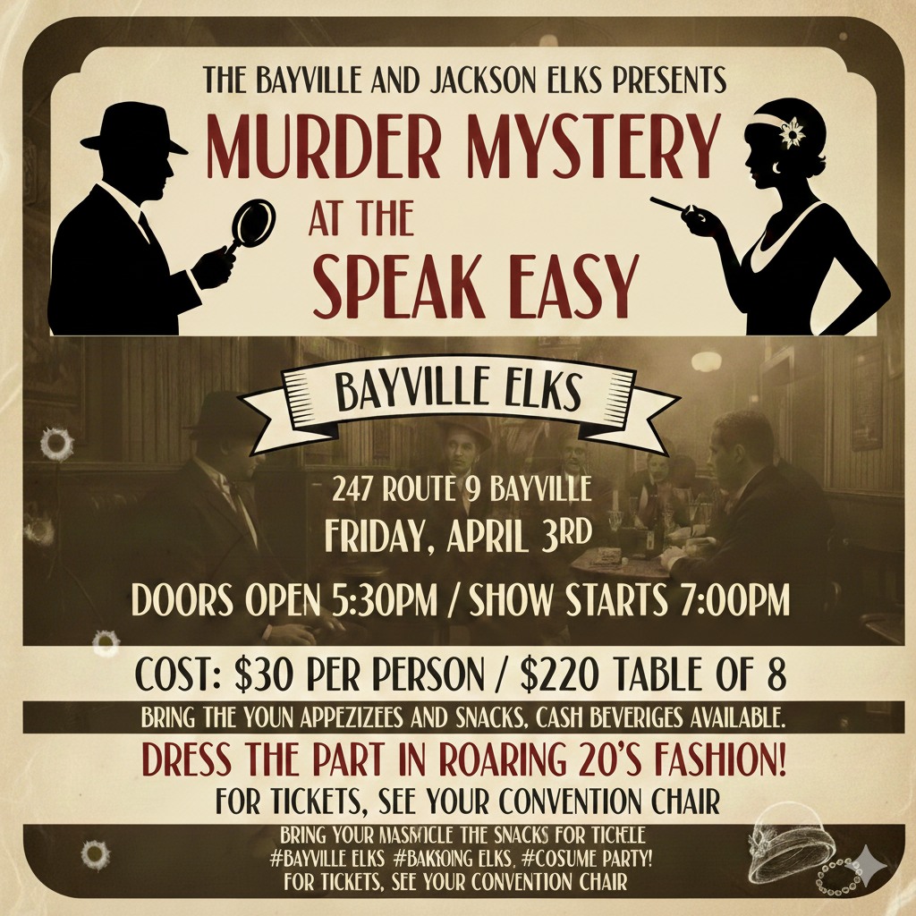 outline of man and women Murder Mystery at the Speakeasy Flyer