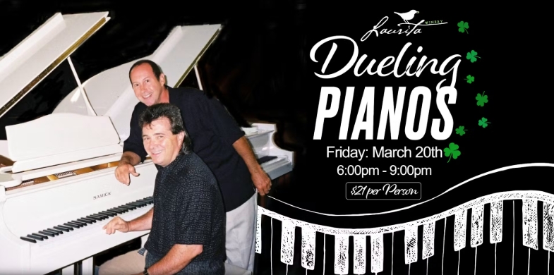 two men posing near piano