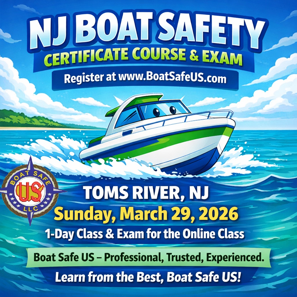 boat in water on boat safety exam flyer