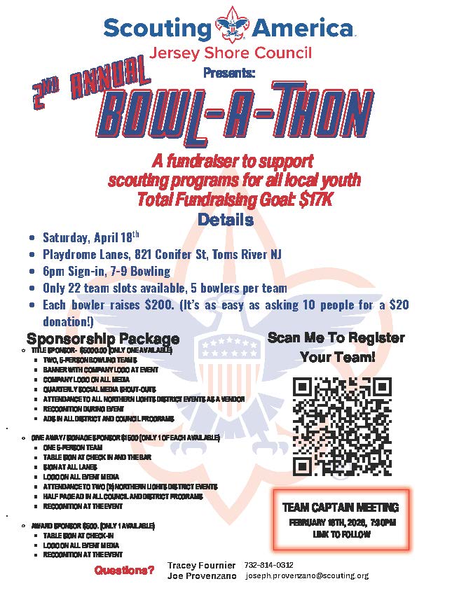 Jersey Shore Council's Annual Bowling Fundraiser Flyer