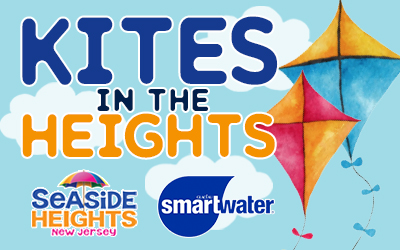 Kites in the Heights Flyer for Seaside Heights with graphic of kites in the sky