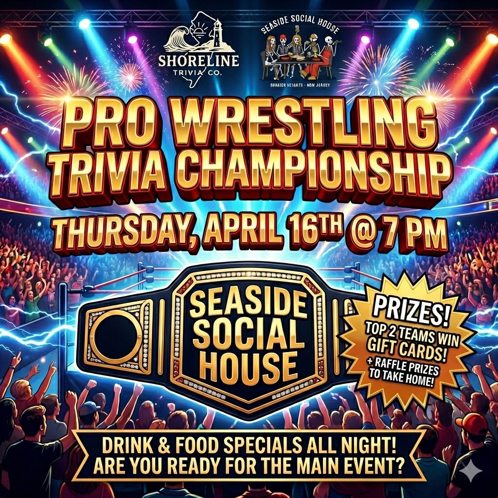 wrestling ring in background of trivia night flyer