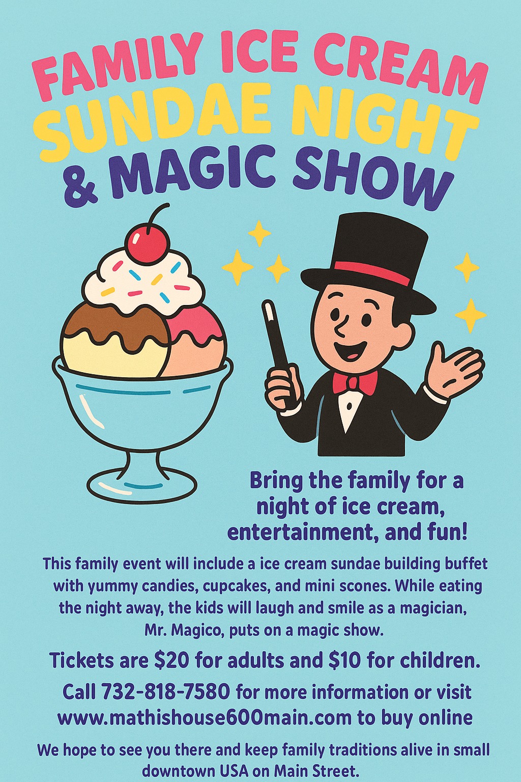 graphic of ice cream sundae and a magician