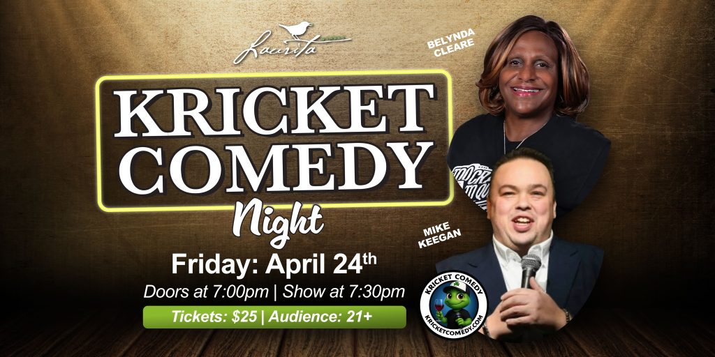 Kricket Comedy Flyer with two comedians 