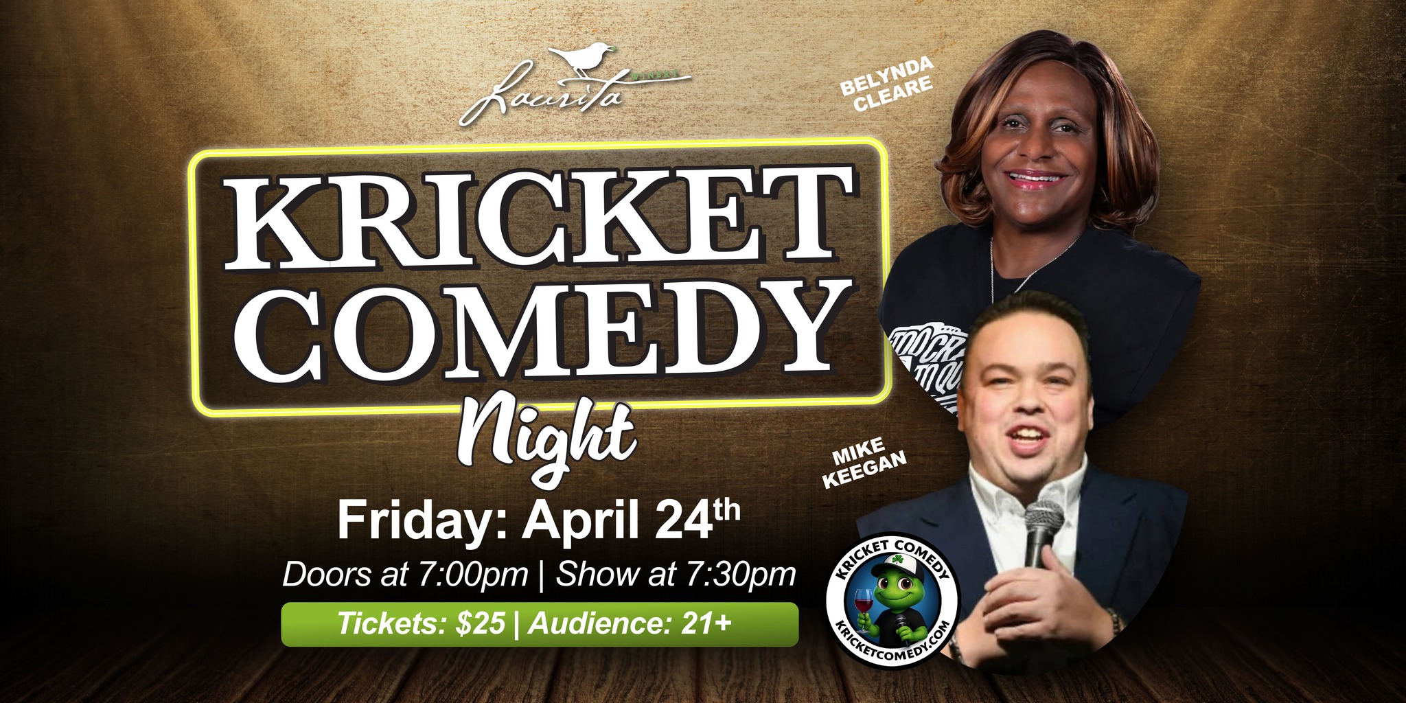 Kricket Comedy Flyer with two comedians