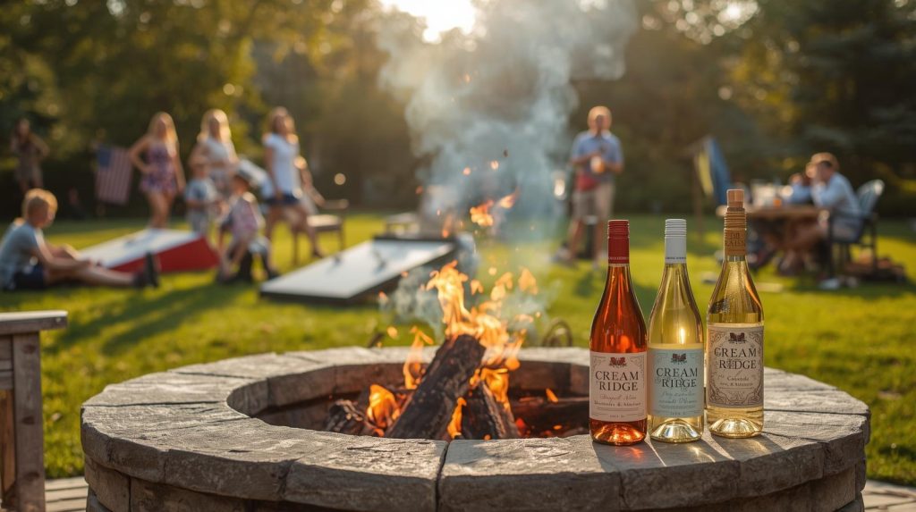 fire pit with Cream Ridge Winery Wine
