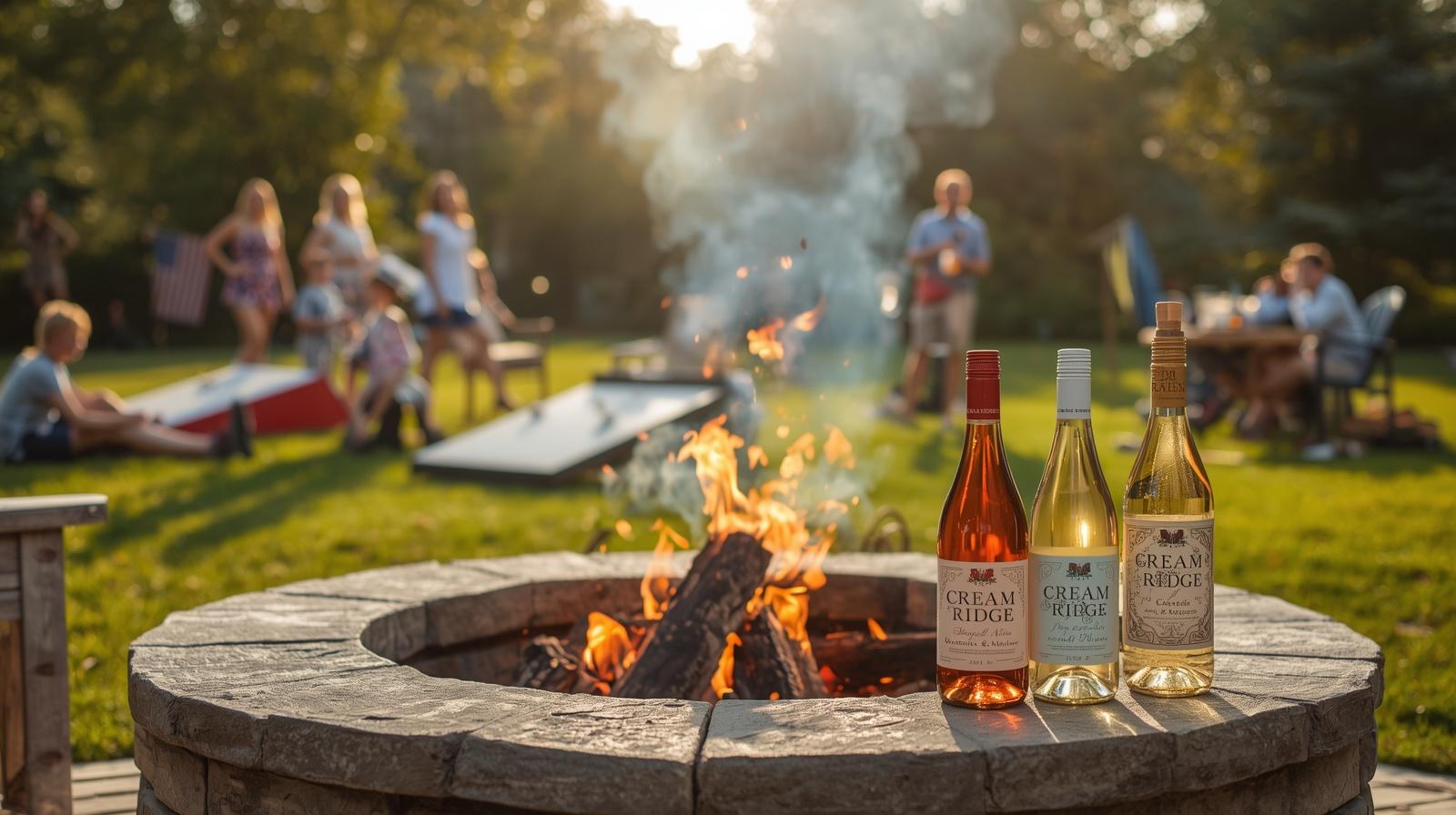 fire pit with Cream Ridge Winery Wine