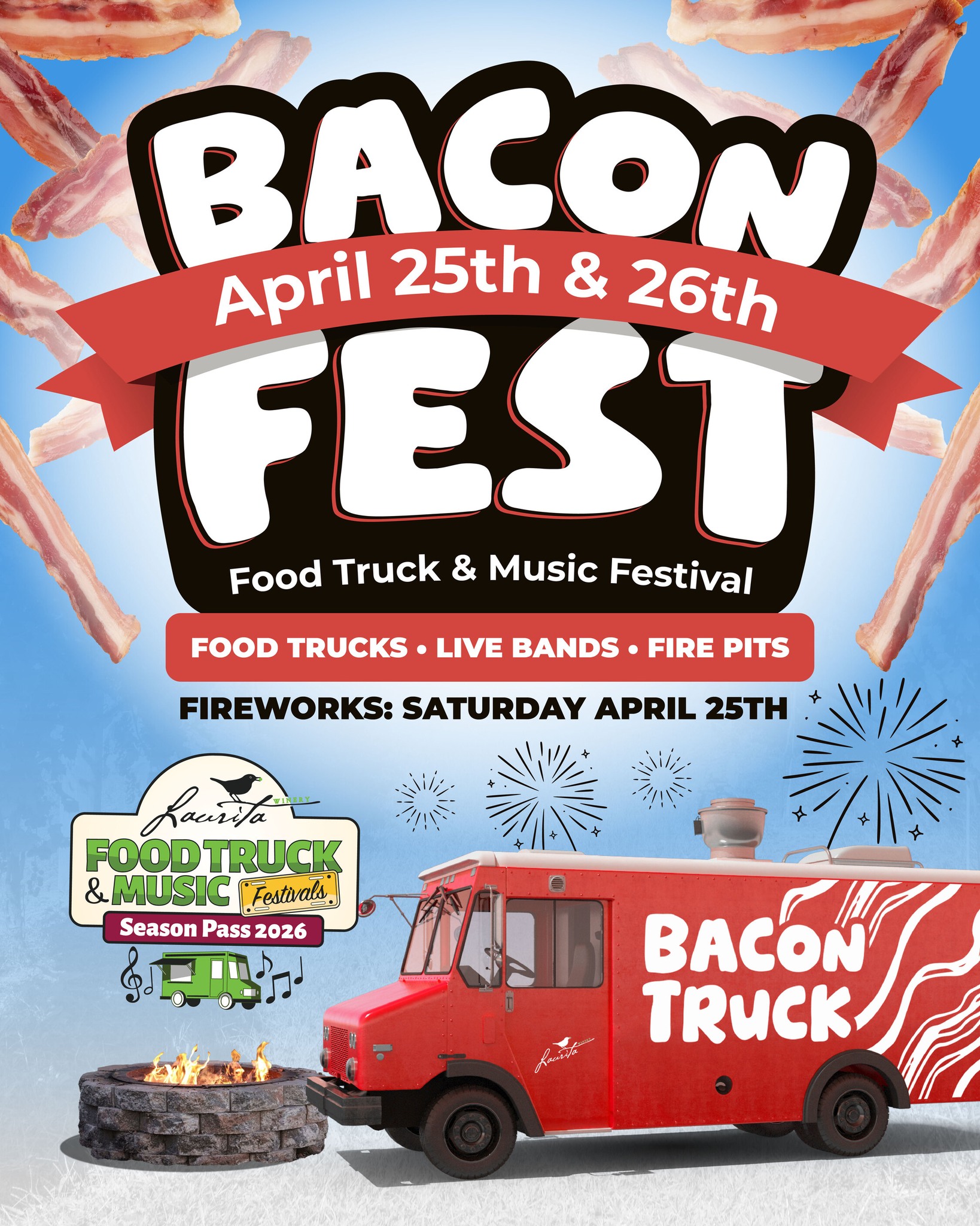 Bacon Fest Flyer with food truck on it for Laurita Winery