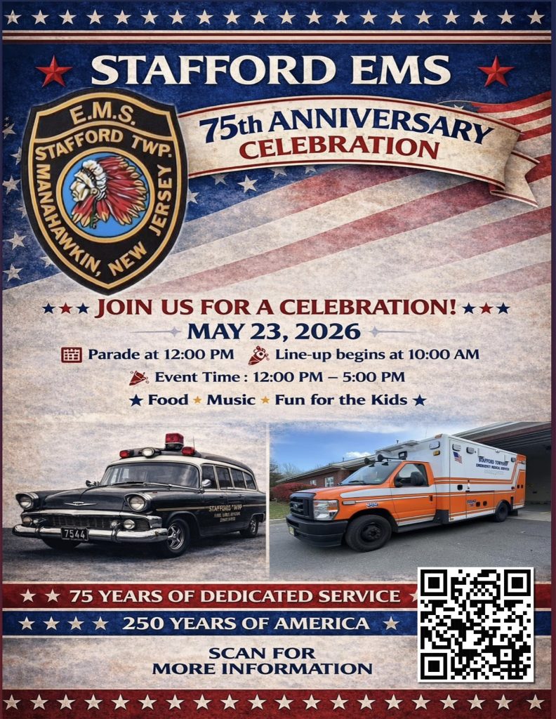 Classic Police car and ambulance on 75th Anniversary flyer for Stafford EMS
