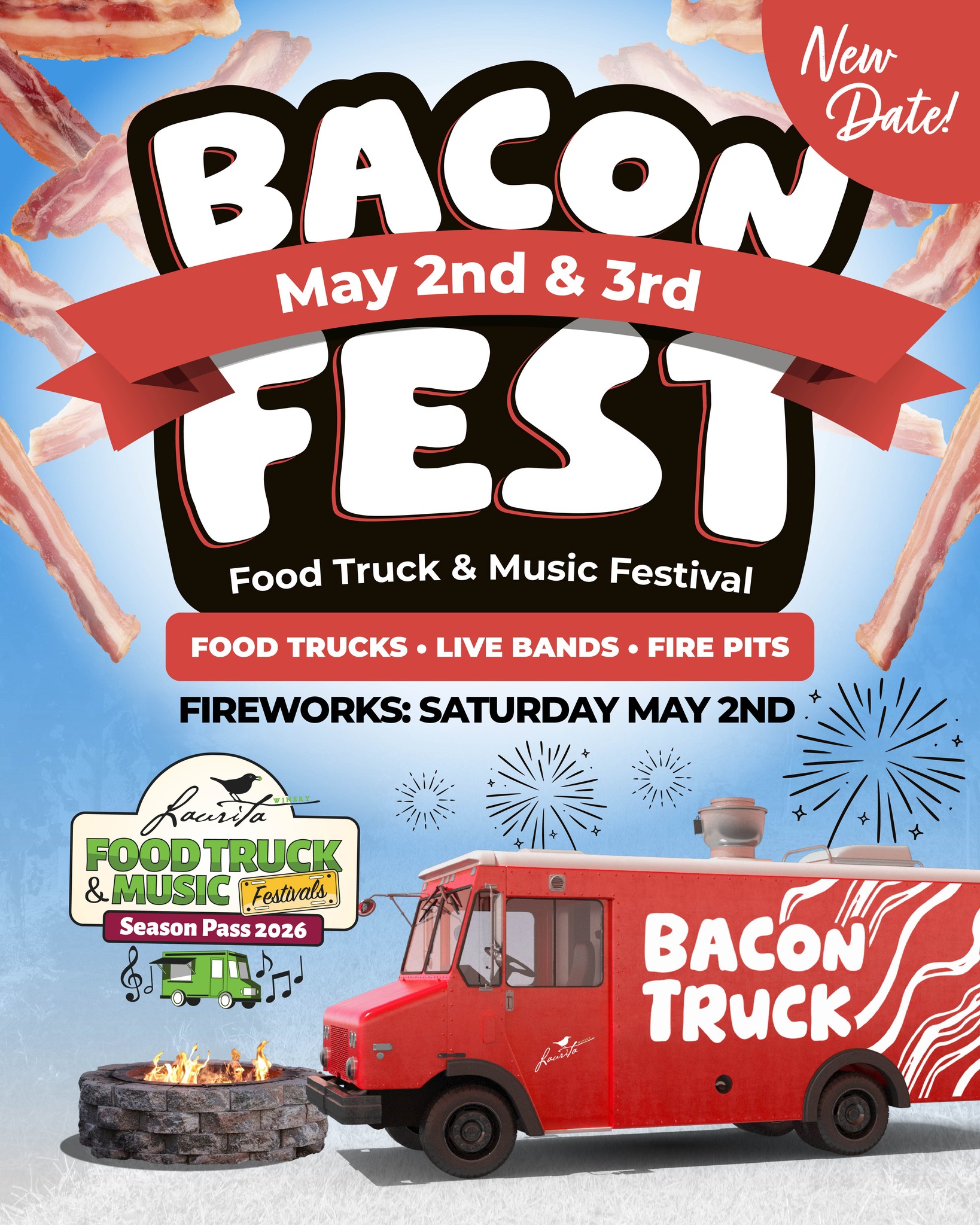 Bacon Fest Flyer with food truck on it for Laurita Winery