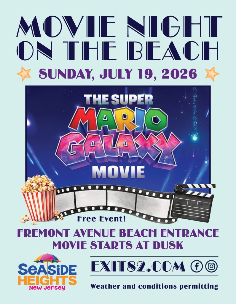Movies on the beach flyer for Seaside Heights The Super Mario Galaxy movie