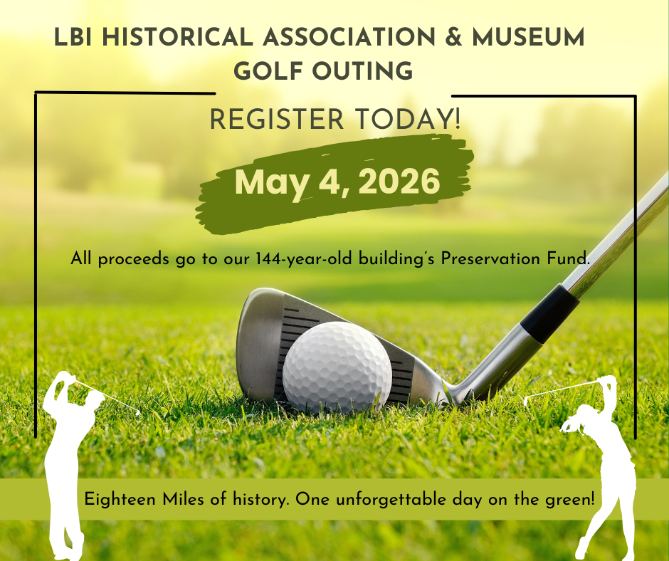 Golf outing flyer with golf ball and club on golf course