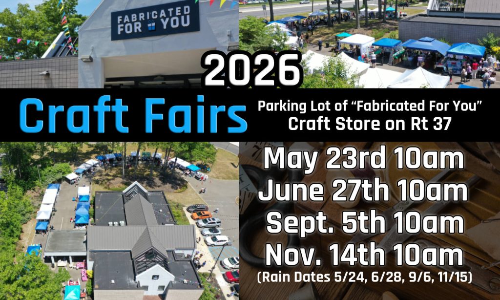 Craft Fair at Fabricated For You Craft Store Flyer with picture of store and vendors in parking lot