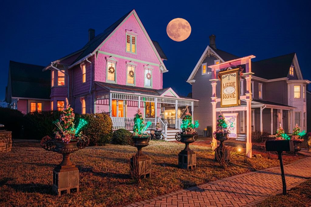 Photo of the Lizzie Rose Music Room with full moon