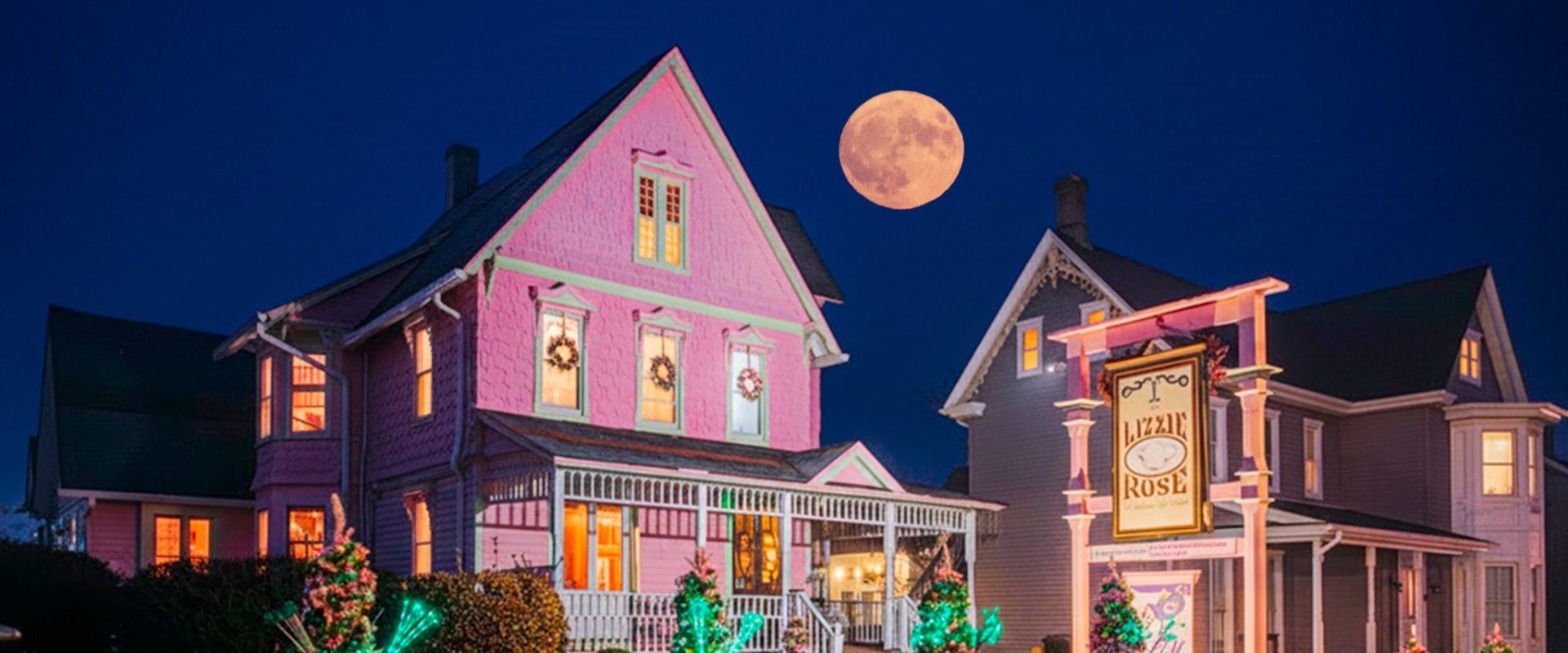 Photo of the Lizzie Rose Music Room with full moon