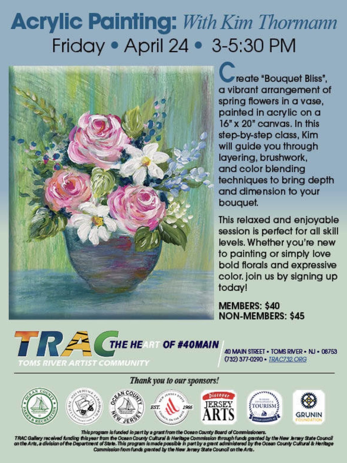 Acrylic painting of flowers in a vase