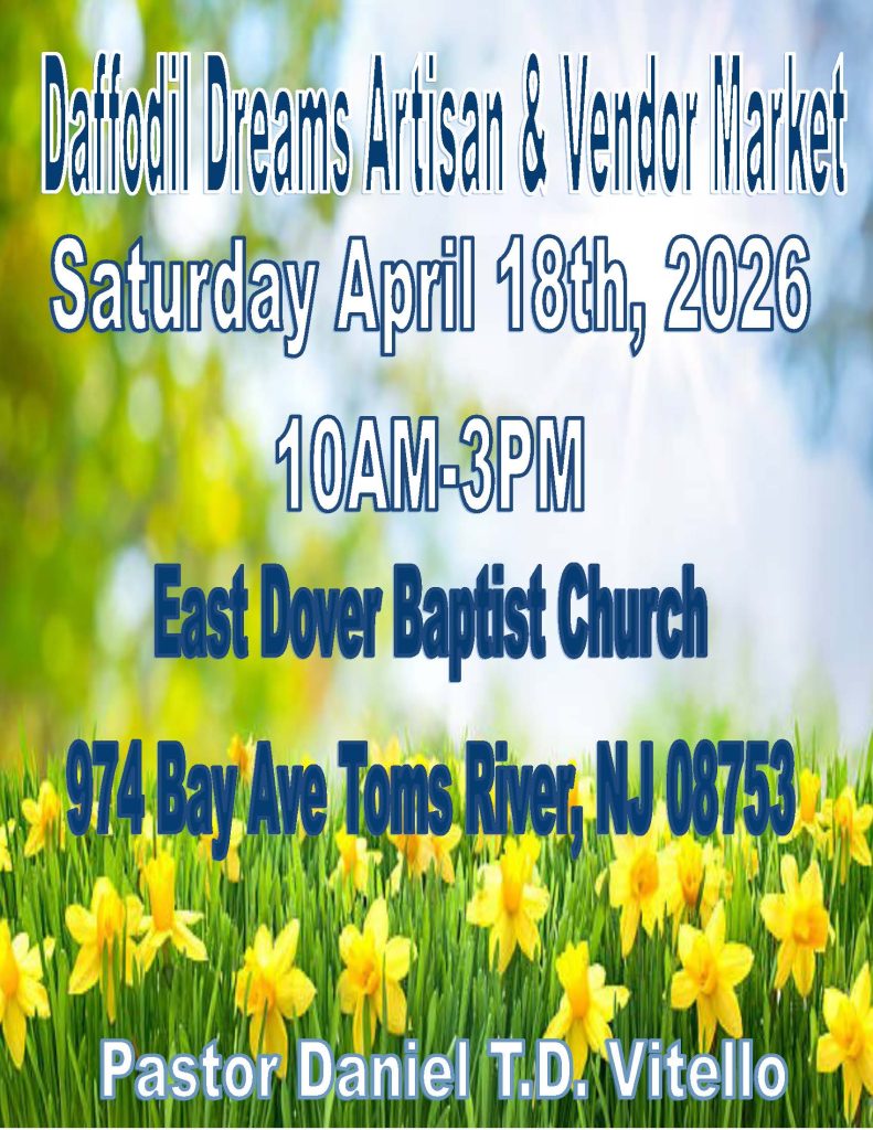 Artisan & vendor market flyer with field of daffodils in background