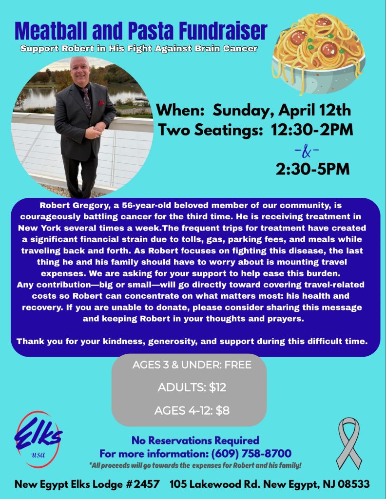 Meatball and Pasta Fundraiser Flyer Man standing in suit 