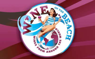 Wine on the Beach flyer for Seaside Heights with woman holding wine glass graphic