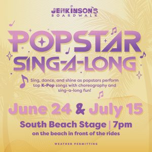 Pop Star Sing Along flyer with musical notes and stars 