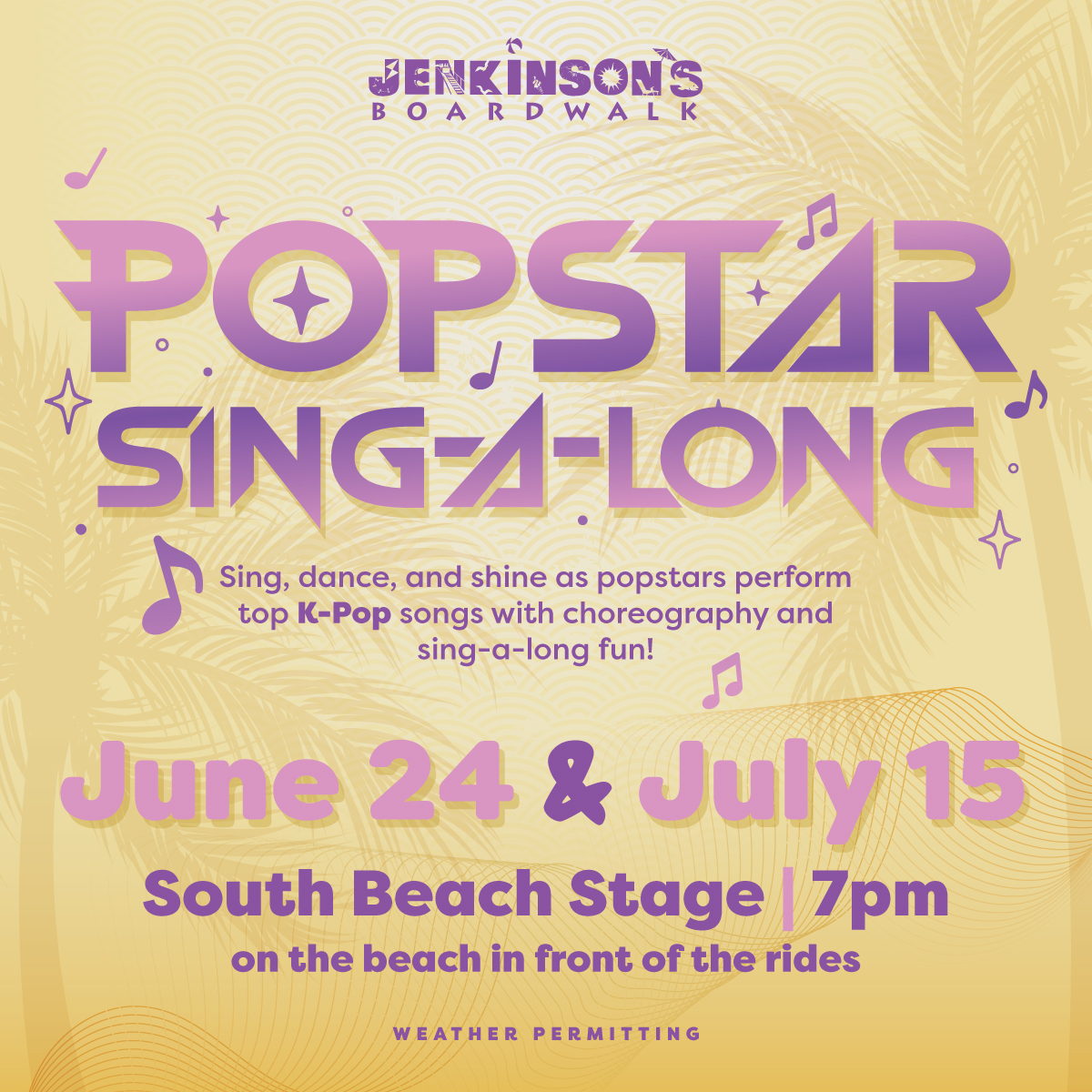 Pop Star Sing Along flyer with musical notes and stars