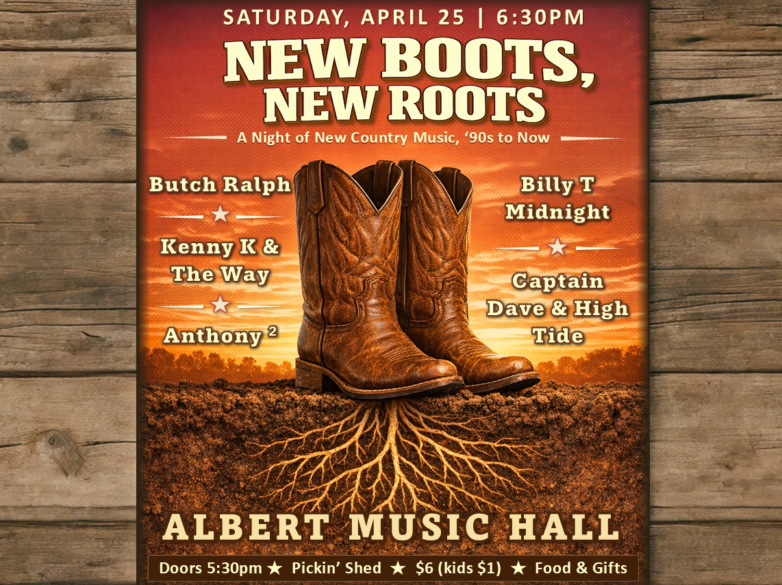 Flyer with cowboy boots in dirt with roots underneath the soil