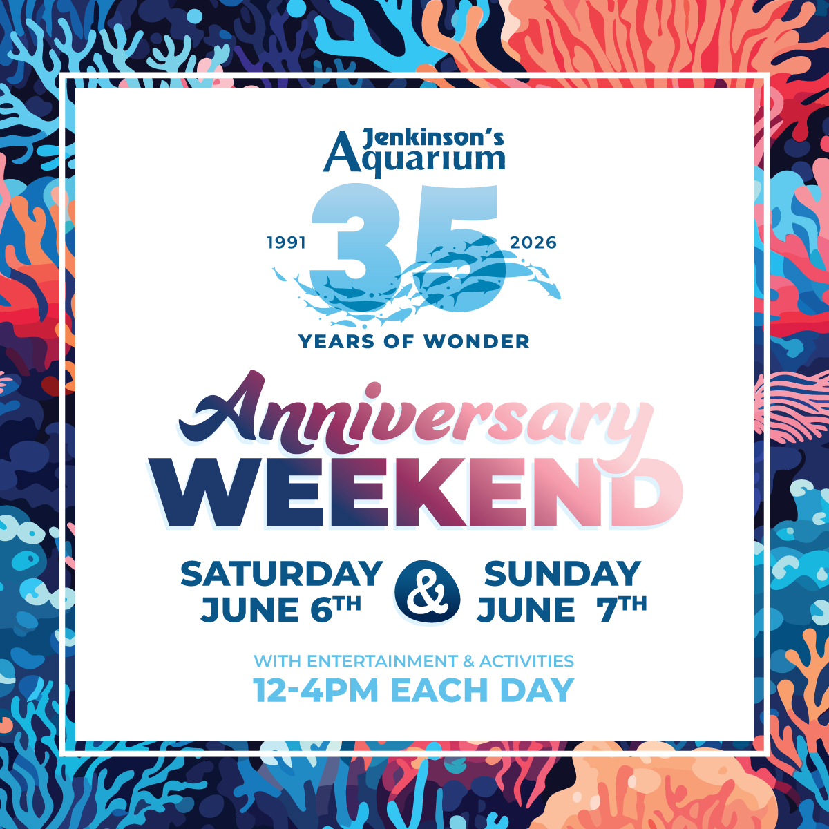 Coral reef border on Jenkinson's Aquarium 35th anniversary flyer
