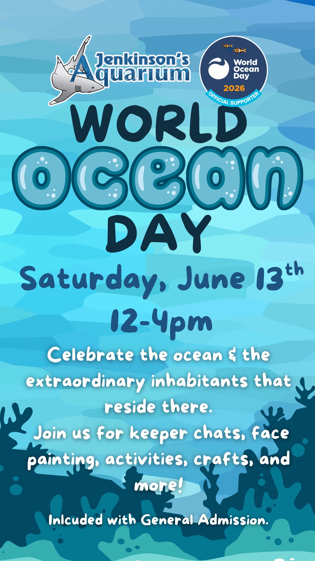 World Ocean Day flyer with graphic of a coral reef in the ocean