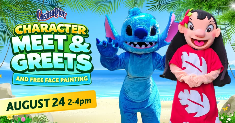 Hawaiian Girl & Blue Alien on character meet & greet flyer