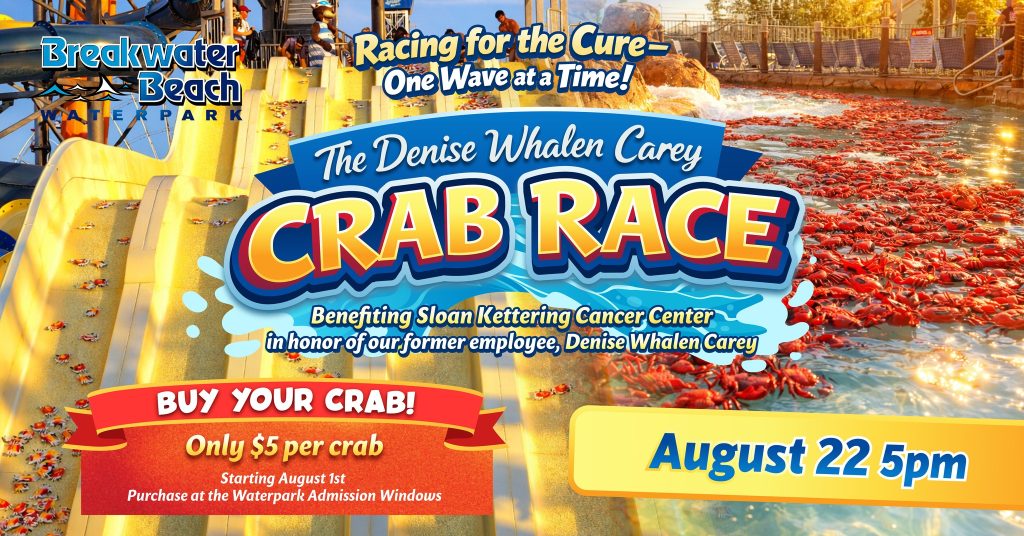 plastic crabs going down a waterslide and into a pool