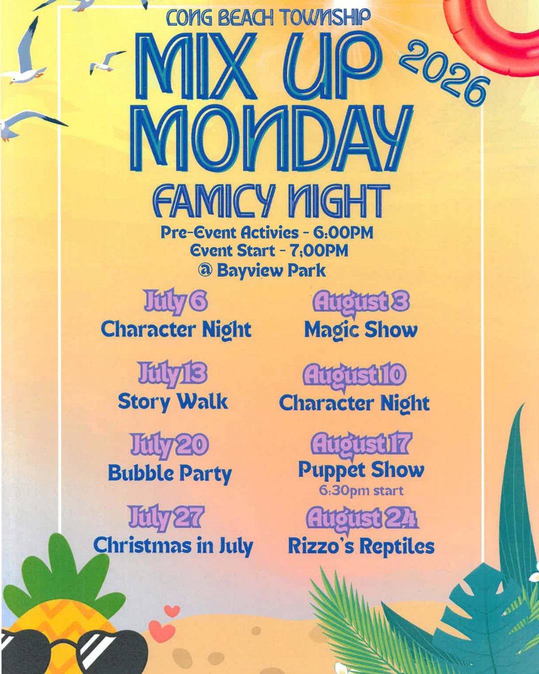 Long Beach Township Mix up Monday Family Night flyer