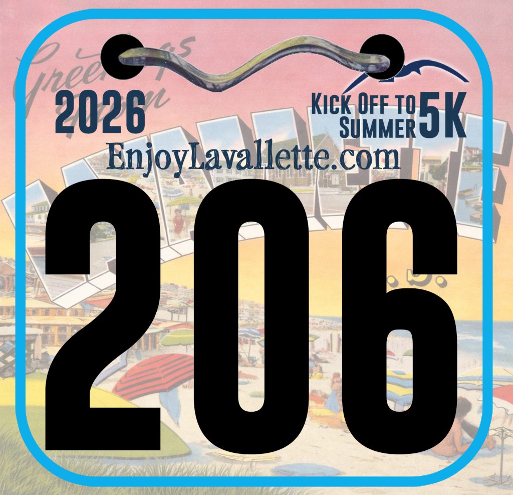 Beach Badge graphic with a beach as the background.