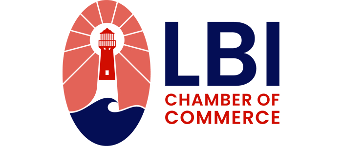 LBI Chamber of Commerce with a graphic of a lighthouse shining it's light and a wave