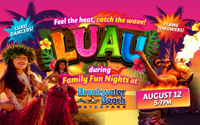 people in hula skirts and flame throwers