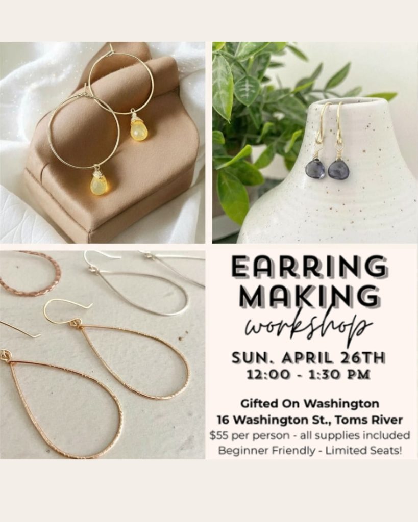 handmade earrings on flyer for workshop 