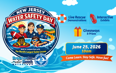 Water Safety Day Flyer with graphic of first responders and children swimming